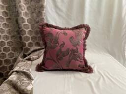 "Designers Guild Purple Pillow Cover Flocked Faux Silk With Brush Fringe - 20""x 20" - thumbnail 1