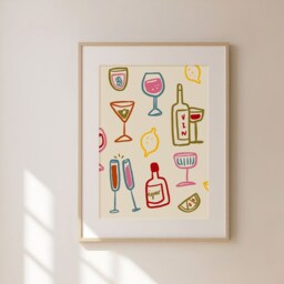 Drink Glasses Print, Colourful Wine Retro Wall Art, Kitchen Prints, Aesthetic Decor, Gallery Wall, Home Inspo, Unframed - thumbnail 2