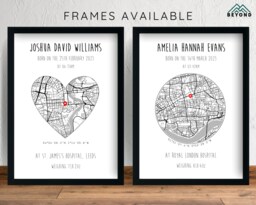 Personalised Newborn Baby Map Birth Details Nursery Print & Frames - Gift For New Shower Boy Girl Name Child Picture Bedroom Info - thumbnail 1