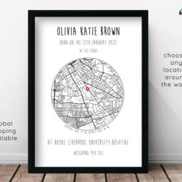 Personalised Newborn Baby Map Birth Details Nursery Print & Frames - Gift For New Shower Boy Girl Name Child Picture Bedroom Info - thumbnail 3