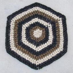 Black Brown Crocheted Rag Rug, Hexagon Rustic Home Decor, Handmade Boho, Vintage Kitchen Shabby Chic, Eco - thumbnail 4