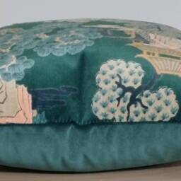 Linwood Omega Prints Japanese Garden Jade & Velvet Cushion Cover 45x45 cm - thumbnail 2