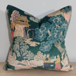 Linwood Omega Prints Japanese Garden Jade & Velvet Cushion Cover 45x45 cm - thumbnail 1