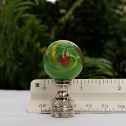 Green Lamp Finial, Yellow Red Swirls - thumbnail 3