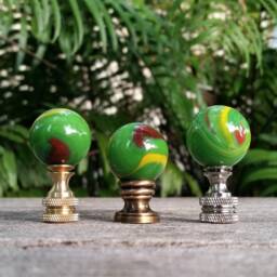 Green Lamp Finial, Yellow Red Swirls - thumbnail 2