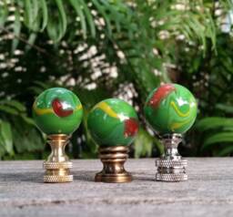 Green Lamp Finial, Yellow Red Swirls - thumbnail 1