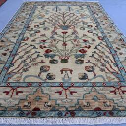 4x6 Afghan Rug, Floral Tree Of Life Design Handmade Wool Area Natural Dyes Beige Oriental Turkmen Living Room Rug For Bedroom - thumbnail 3