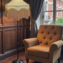 Handmade Oyster Cream Fabric Lampshade Downton Abbey Style, Gold Braid & Tassel Trim - thumbnail 3