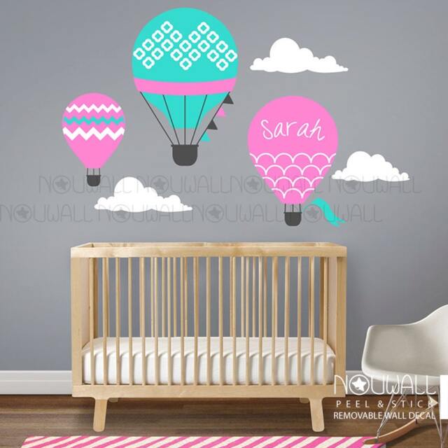 Hot Air Balloon Wall Decal Sticker With Custom Name Baby Nursery Wall Decals Decor - image 1