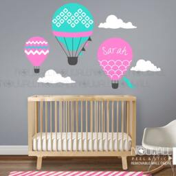 Hot Air Balloon Wall Decal Sticker With Custom Name Baby Nursery Wall Decals Decor - thumbnail 1