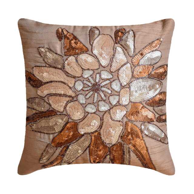 "Art Silk Peach Beige Pillow Cover 16""x16" - image 1