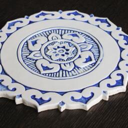 Wall Hanging With Ethnic Design, Outdoor Art, Ceramic Tile, Kitchen Mandala Mandalita Plain Border Cutout 28cm Blue - thumbnail 2