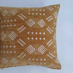 Moroccan Velvet Cushion Cover, Handmade Brocade Mustard Yellow Pillow Case, Decorative 20''x20''/50x50 cm - thumbnail 2