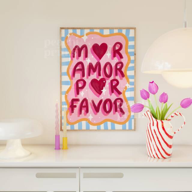 Mor Amor Por Favor Print Trendy Pink Eclectic Wall Art - image 1