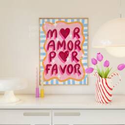 Mor Amor Por Favor Print Trendy Pink Eclectic Wall Art - thumbnail 1