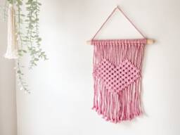 Made To Order Heart Macrame Wall Hanging, Valentine's Day Decor, Art, Girls Room, Handmade Giftables, Gift For Her, Mom, Sister, Friend - thumbnail 1