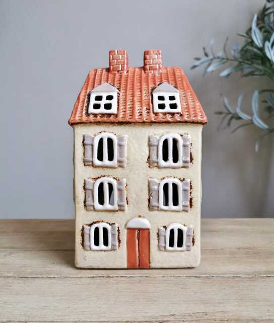 Ceramic House Tealight Holder, French Chateau With Decorative Shutters - image 1