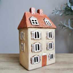 Ceramic House Tealight Holder, French Chateau With Decorative Shutters - thumbnail 3