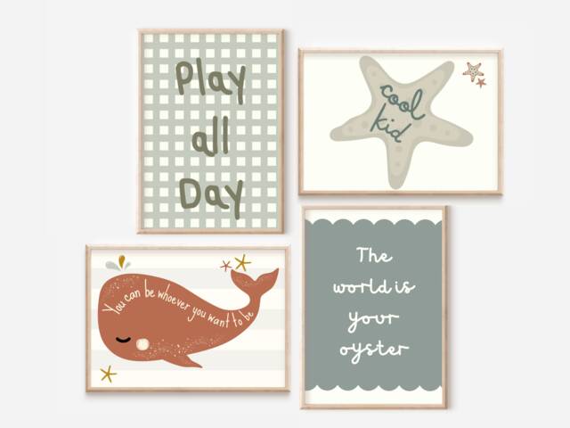 Ocean Themed Prints For A Nursery, Bedroom Or Playroom. Cute Beach & Whale Wall Art - Prints Only - image 1