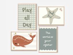 Ocean Themed Prints For A Nursery, Bedroom Or Playroom. Cute Beach & Whale Wall Art - Prints Only - thumbnail 1