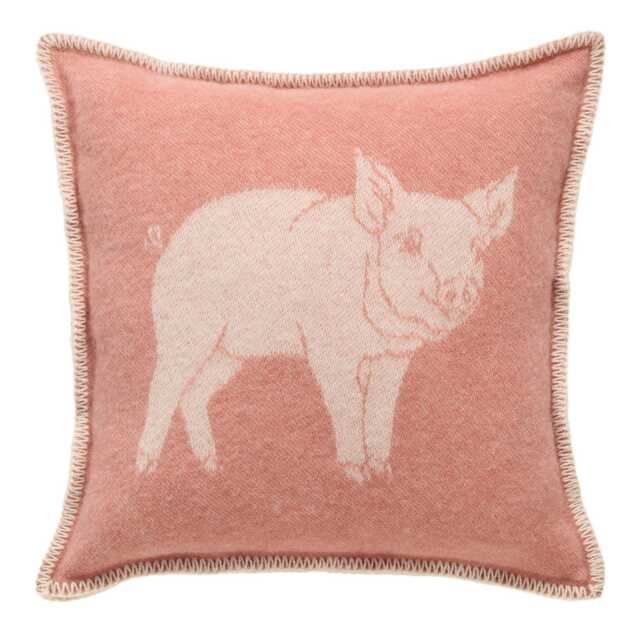 Piglet Cushion Cover - Pure Wool Reversible Pink Pig Pillowcase 45 X 45cm/ 18 In - image 1