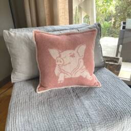 Piglet Cushion Cover - Pure Wool Reversible Pink Pig Pillowcase 45 X 45cm/ 18 In - thumbnail 2