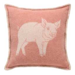 Piglet Cushion Cover - Pure Wool Reversible Pink Pig Pillowcase 45 X 45cm/ 18 In