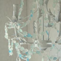 Sea Glass Chandelier Lighting Beach Cottage Chic Coastal Decor Fixture Crystal Chandelier White Beach Glass French Cottage - thumbnail 3