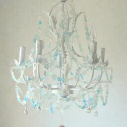 Sea Glass Chandelier Lighting Beach Cottage Chic Coastal Decor Fixture Crystal Chandelier White Beach Glass French Cottage - thumbnail 2