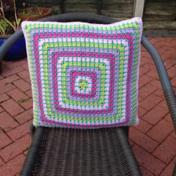 Crochet Cushion/Pillow Cover. Rainbow Cushion Cover, Boho Granny Square Pillow Cover - thumbnail 1