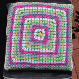 Crochet Cushion/Pillow Cover. Rainbow Cushion Cover, Boho Granny Square Pillow Cover - thumbnail 3