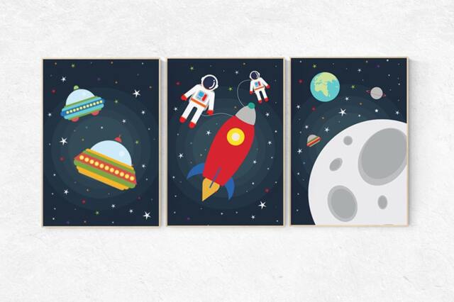 Space Nursery Prints Rocket, Astronaut, Planets Wall Art - image 1