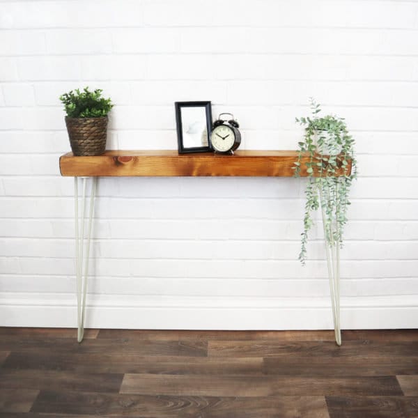 Radiator Console Chunky Slimline Table With White Hairpin Legs - Reclaimed Treated Timber Style Solid Wood Furniture 14cm X 7cm - image 1