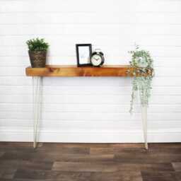 Radiator Console Chunky Slimline Table With White Hairpin Legs - Reclaimed Treated Timber Style Solid Wood Furniture 14cm X 7cm - thumbnail 1