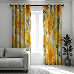 Bright Yellow Floral Curtains, Bold Mustard Flower Print Drapes, Modern Botanical Window Treatment, Custom Sizes Available - thumbnail 1