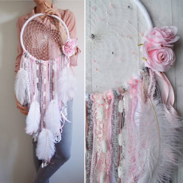 Choose Your Colour, Large Custom Made Floral Dreamcatcher Wall Hanging, Featuring Ostrich Feathers - image 1