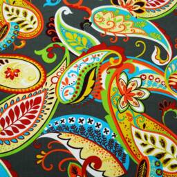 Paisley Valance Custom, Whimsy Mardi Gras, Window Treatments, Top Toppers Kitchen, Covington Bathroom Decor, Print Orange Flowers Drapery - thumbnail 2