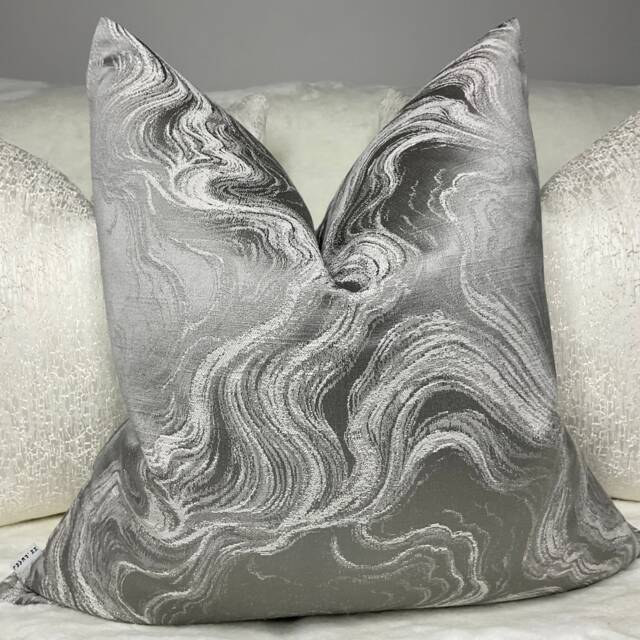 Luxury Cushion Cover, Throw Pillow, Marble Effect Grey Silver - Sofa, Bed, Bedding/Designer Fabric, High Quality Made To Order - image 1