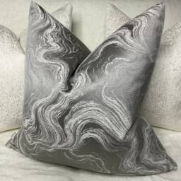 Luxury Cushion Cover, Throw Pillow, Marble Effect Grey Silver - Sofa, Bed, Bedding/Designer Fabric, High Quality Made To Order - thumbnail 2