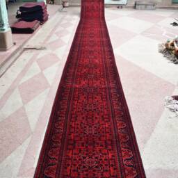 Extra Long Afghan Runner Rug, Handknotted Wool, Red Turkmen Carpet - 31.8 X 2.10 Ft - thumbnail 3