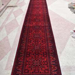 Extra Long Afghan Runner Rug, Handknotted Wool, Red Turkmen Carpet - 31.8 X 2.10 Ft - thumbnail 2