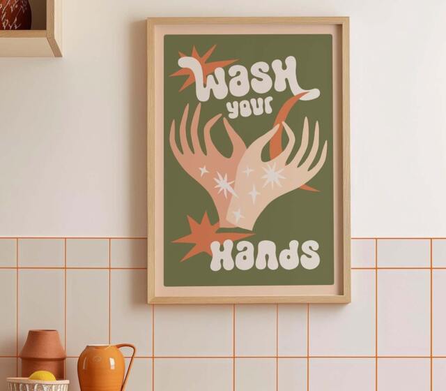 Wash Your Hands Bathroom Print, Fun Toilet Wall Art, Funny Poster, Funky Home Decor, Maximalist Trendy, Colourful Art - image 1