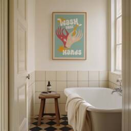 Wash Your Hands Bathroom Print, Fun Toilet Wall Art, Funny Poster, Funky Home Decor, Maximalist Trendy, Colourful Art - thumbnail 3
