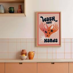 Wash Your Hands Bathroom Print, Fun Toilet Wall Art, Funny Poster, Funky Home Decor, Maximalist Trendy, Colourful Art - thumbnail 2