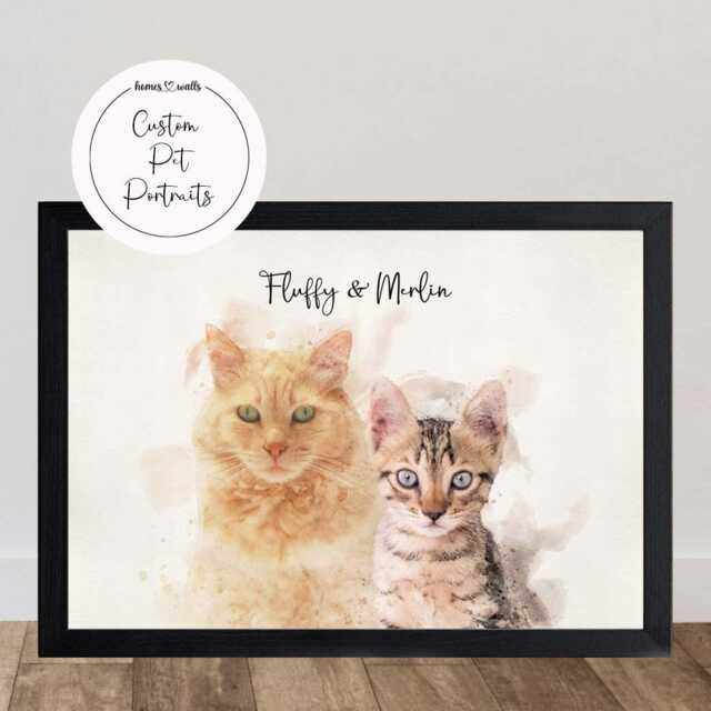 Custom Watercolour Pet Portrait Dog & Cat Memorial, Birthday Gift - image 1