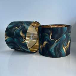 Handmade By Order Luxury Teal Golden Wave Pattern Abstract Art Print On Velvet Drum Lamp Shade Pendant Light All Shapes & Sizes - thumbnail 2