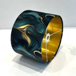 Handmade By Order Luxury Teal Golden Wave Pattern Abstract Art Print On Velvet Drum Lamp Shade Pendant Light All Shapes & Sizes - thumbnail 3