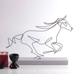 Wire Horse Sculpture Handmade Minimalist Metal Art, Concrete Base - thumbnail 4
