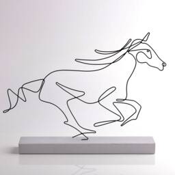 Wire Horse Sculpture Handmade Minimalist Metal Art, Concrete Base - thumbnail 3