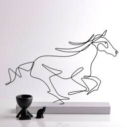 Wire Horse Sculpture Handmade Minimalist Metal Art, Concrete Base - thumbnail 2